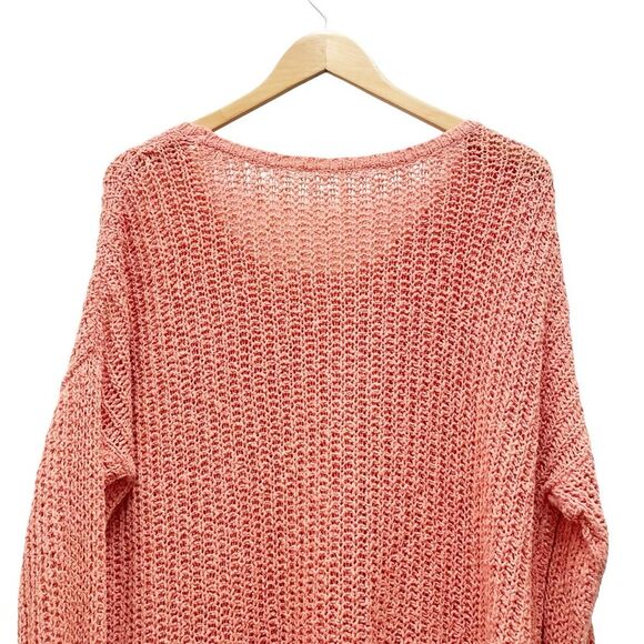 Free People Chunky Sweater Size Medium Greenwich Village Boho Tunic Coral Pink - Picture 6 of 12